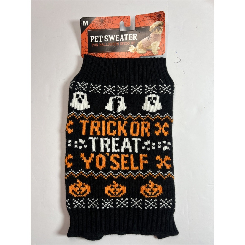 Dog Sweater Pumpkin Pet Sweaters Halloween Holiday Party for Cat and Puppy Med
